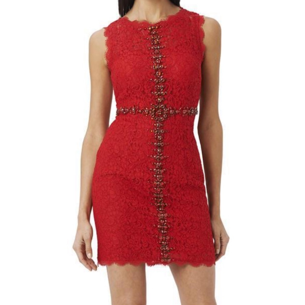 Red Lace Jewel Adrianna Papell Formal Dress 14